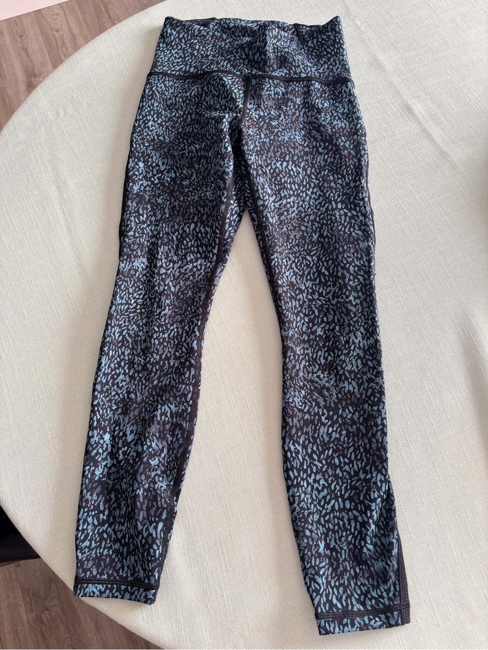 Lululemon Black Leggings with Light Blue Speckle Print. Only worn a few times.